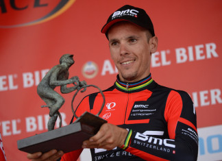 Philippe Gilbert with 2014 Amstel Gold Race winners trophy