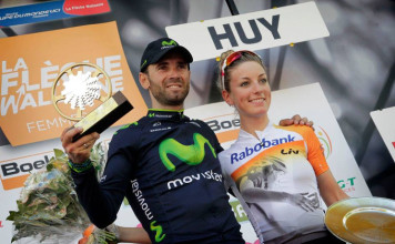 Alejandro Valverde and Pauline Ferrand-Prevot on 2014 Fleche Wallonne podium
