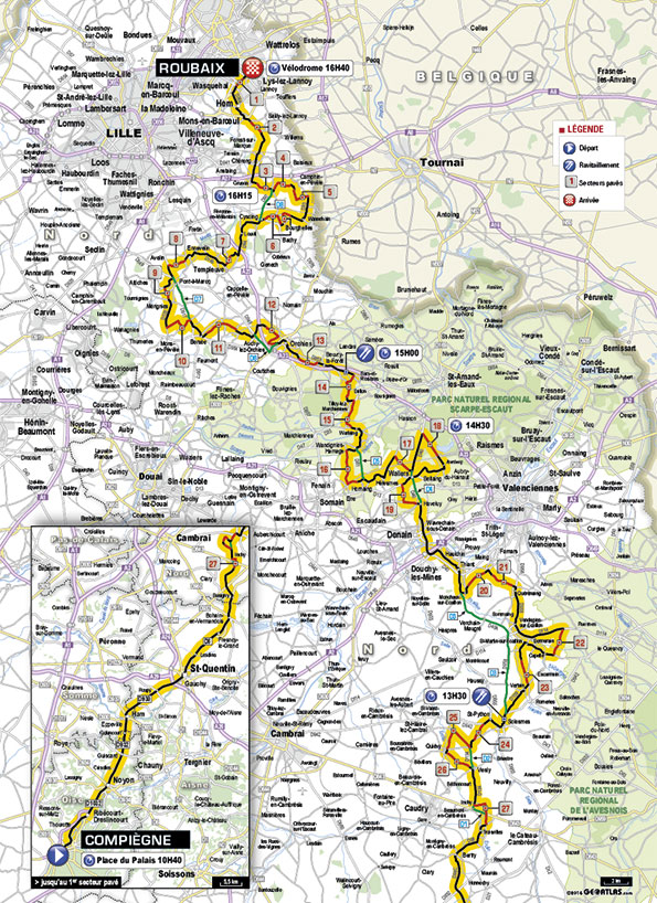 2016 Paris-Roubaix course map