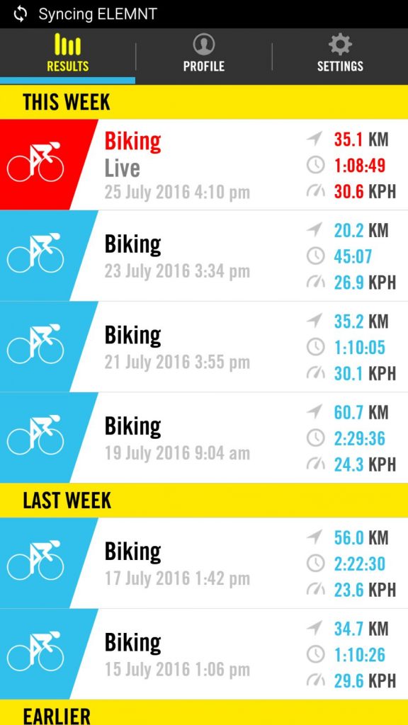 Ride history within the app and current live ride